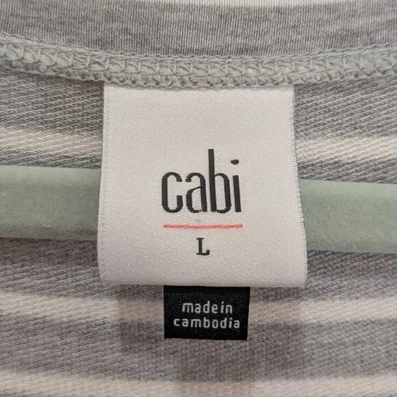 Cabi Stripe Easy Dress Midi Sleeveless Grey White Stripe Large Rouched  5974 - Picture 2 of 11